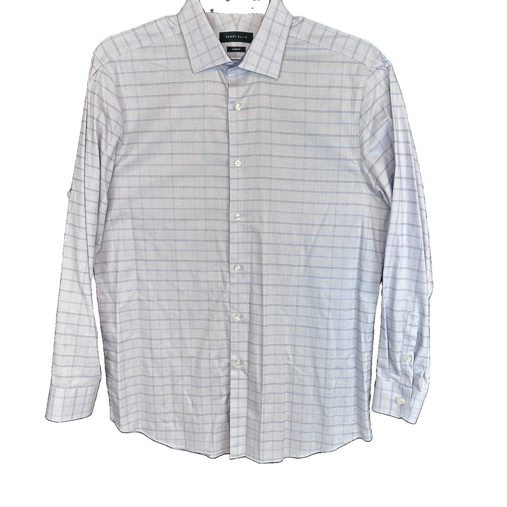 Perry Ellis Men's Long Sleeve Shirt Button Up, 16 1/2 , 34/35, Slim Fit